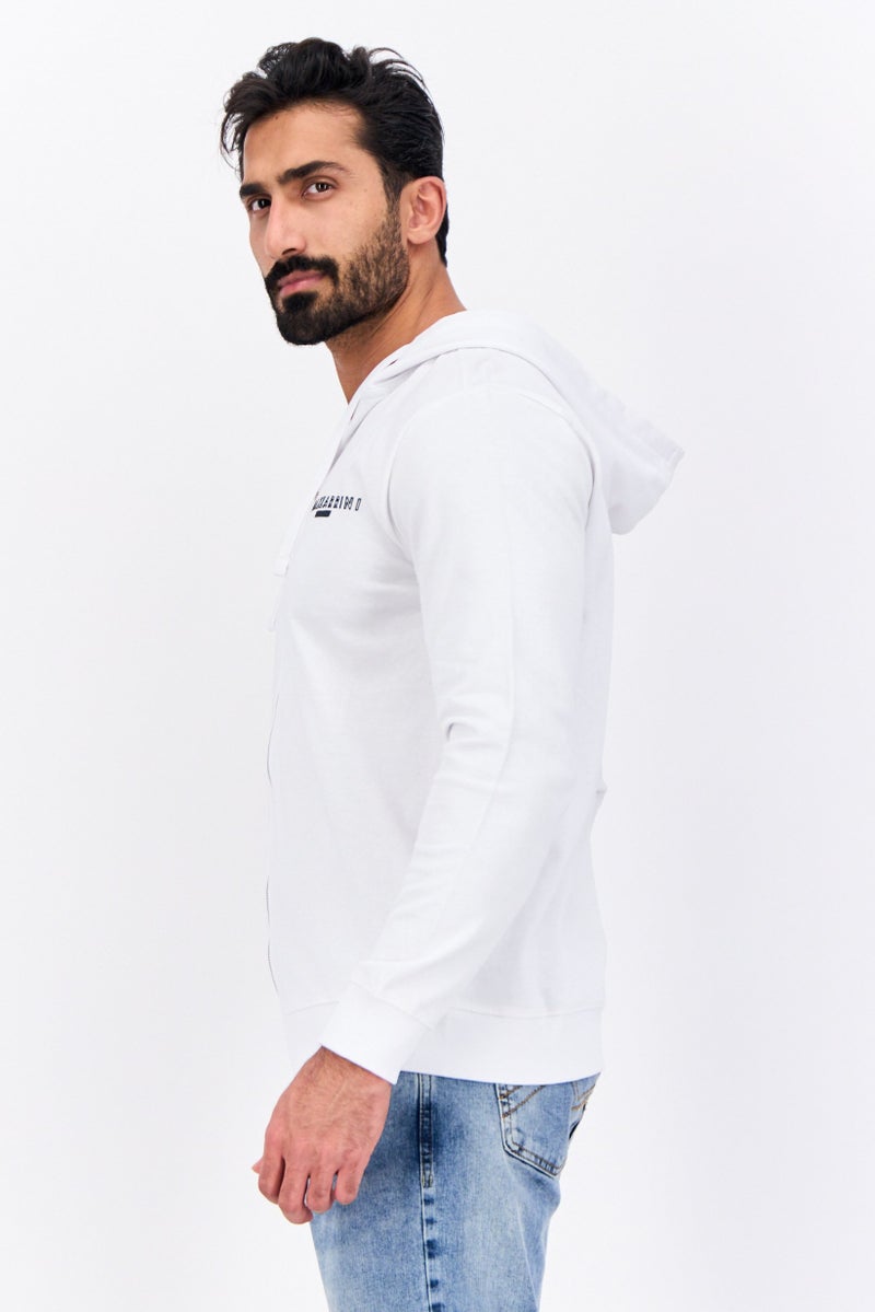 Gazzarrini Men Hooded Brand Logo Long Sleeve Sweatshirt, White - Image 3