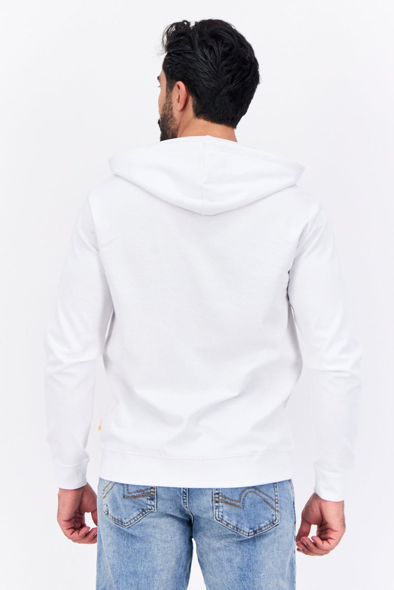 Gazzarrini Men Hooded Brand Logo Long Sleeve Sweatshirt, White - Image 4