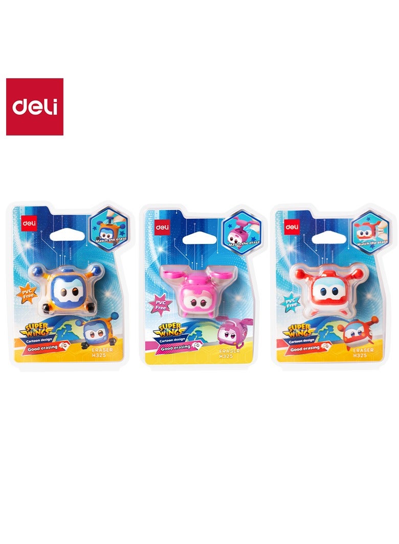 Deli 1 piece Assorted shape and color EH325 Cartoon Character Eraser 40×30×30mm – ideal for fun learning, 3pcs/set - Image 1
