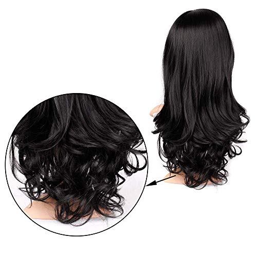 Assu Black Long Curly Synthetic Full Head Wig for Women Natural Korean Style Hair Wig for Woman Heat-Resistant Hair Wigs for Women for Daily/Party/Chemo Use 24 Inches Soft & Voluminous (Black) - Image 4