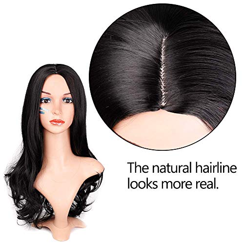 Assu Black Long Curly Synthetic Full Head Wig for Women Natural Korean Style Hair Wig for Woman Heat-Resistant Hair Wigs for Women for Daily/Party/Chemo Use 24 Inches Soft & Voluminous (Black) - Image 5