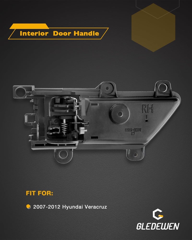 Gledewen Passenger Door Handle, Compatible with 2007-2012 Hyundai Veracruz | Textured Black Front or Rear Right Interior Handle | Replace# 82620-3J000WS, 826203J000 Inner Door Handle Part - Image 2