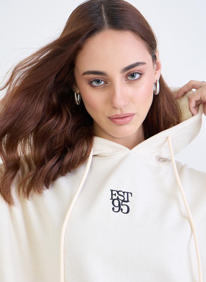 ستايلي هودي واسع مطرز كريمي - Image 3
