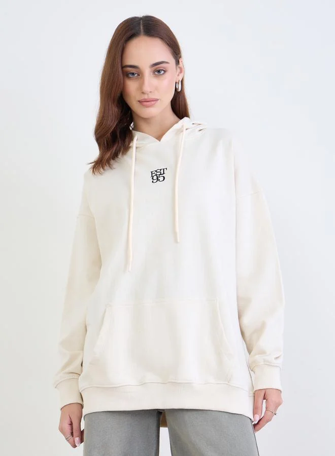 Styli Cream Embroidered Oversized Hoodie