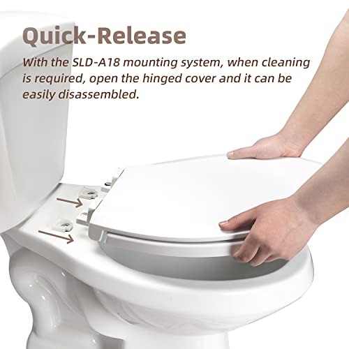 CcBello Round Toilet Seat, Slow Close Quick-Release Hinges, Heavy Duty Soft Close, Quiet-Close Lid And Seat For Standard Toilets, Easy To Install And Clean, Never Loosen, White(16.5”) - Image 3