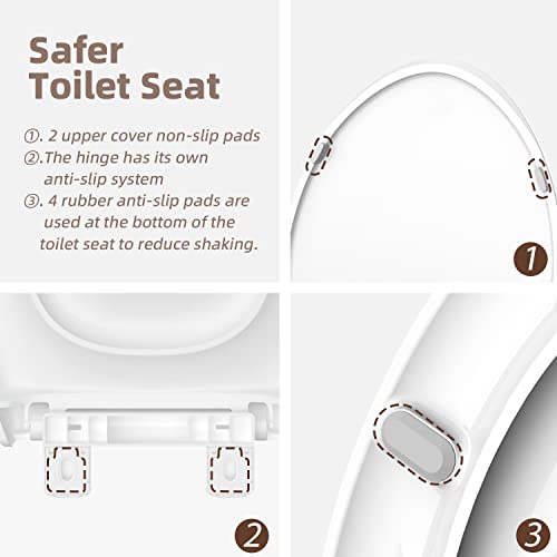 CcBello Round Toilet Seat, Slow Close Quick-Release Hinges, Heavy Duty Soft Close, Quiet-Close Lid And Seat For Standard Toilets, Easy To Install And Clean, Never Loosen, White(16.5”) - Image 2