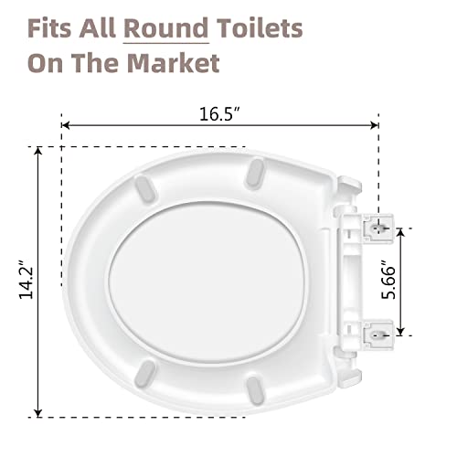 CcBello Round Toilet Seat, Slow Close Quick-Release Hinges, Heavy Duty Soft Close, Quiet-Close Lid And Seat For Standard Toilets, Easy To Install And Clean, Never Loosen, White(16.5”) - Image 5