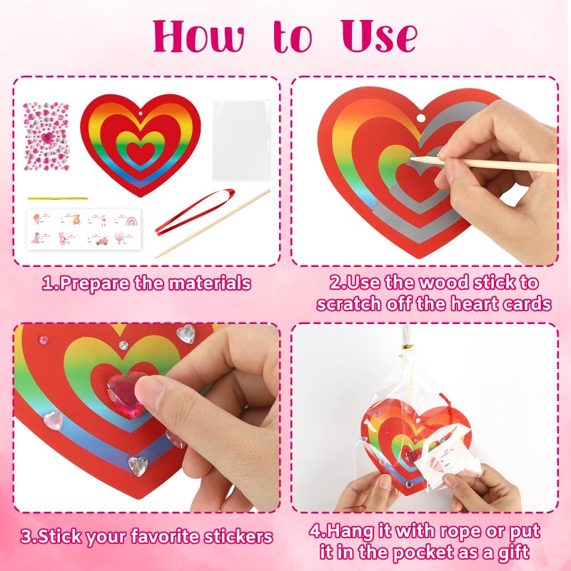 Sealmic Colorful Magic Color Scratch Valentine Scratch Art Hearts Ornaments Decorations Valentines Day Crafts for Kids Classroom Activities Gifts Exchange Party Favors Games - Image 3