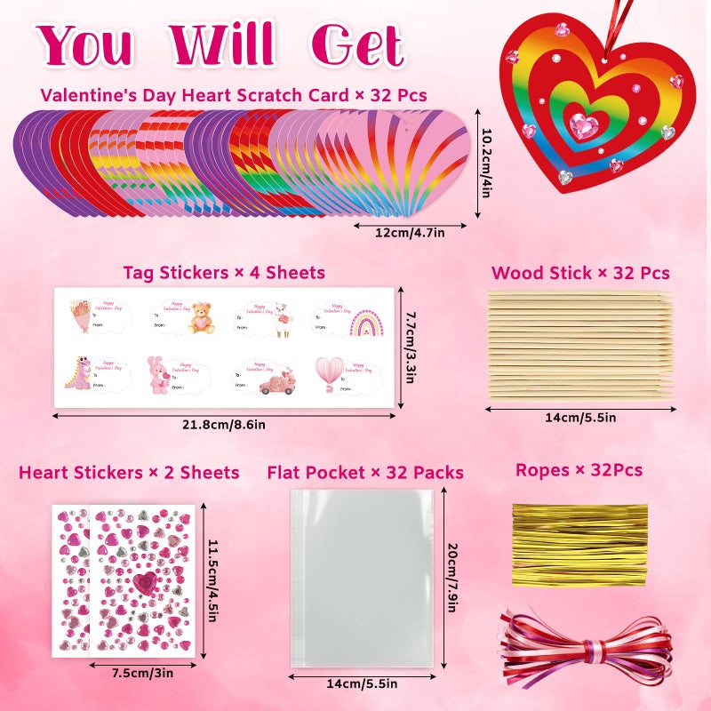 Sealmic Colorful Magic Color Scratch Valentine Scratch Art Hearts Ornaments Decorations Valentines Day Crafts for Kids Classroom Activities Gifts Exchange Party Favors Games - Image 2