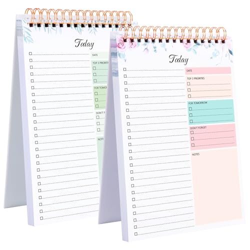 Thboxes 2 Packs To Do List Notepad, Totally 208 Pages To Do List Notebook A5 Undated Daily Planner Notepad with Task Checklist Home Office School Supplies, Green & Pink - Image 1