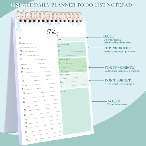 Thboxes 2 Packs To Do List Notepad, Totally 208 Pages To Do List Notebook A5 Undated Daily Planner Notepad with Task Checklist Home Office School Supplies, Green & Pink - Image 3