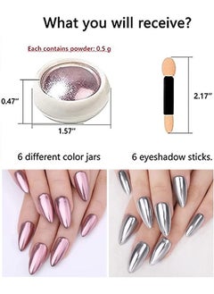 Ant 6 Colours Rose Gold Chrome Nail Powder, Mirror Effect Chrome Pigments, Manicure Powder for Nail Decoration Salon Home DIY  - Image 2