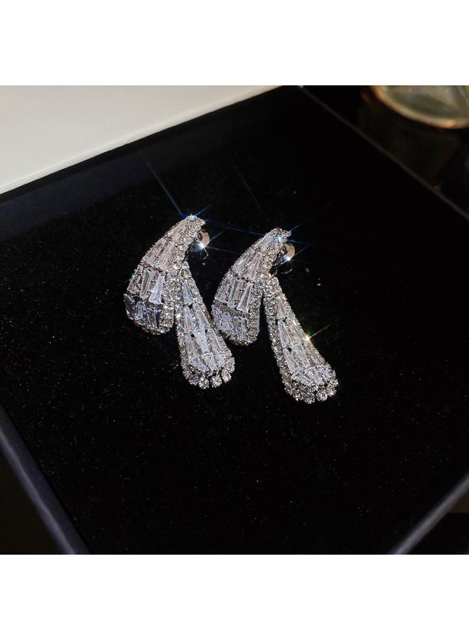 Silver Needle Full Diamond Zircon Earrings Niche Light Luxury High-grade Earrings Water Drop Fashion Temperament All-match Earrings