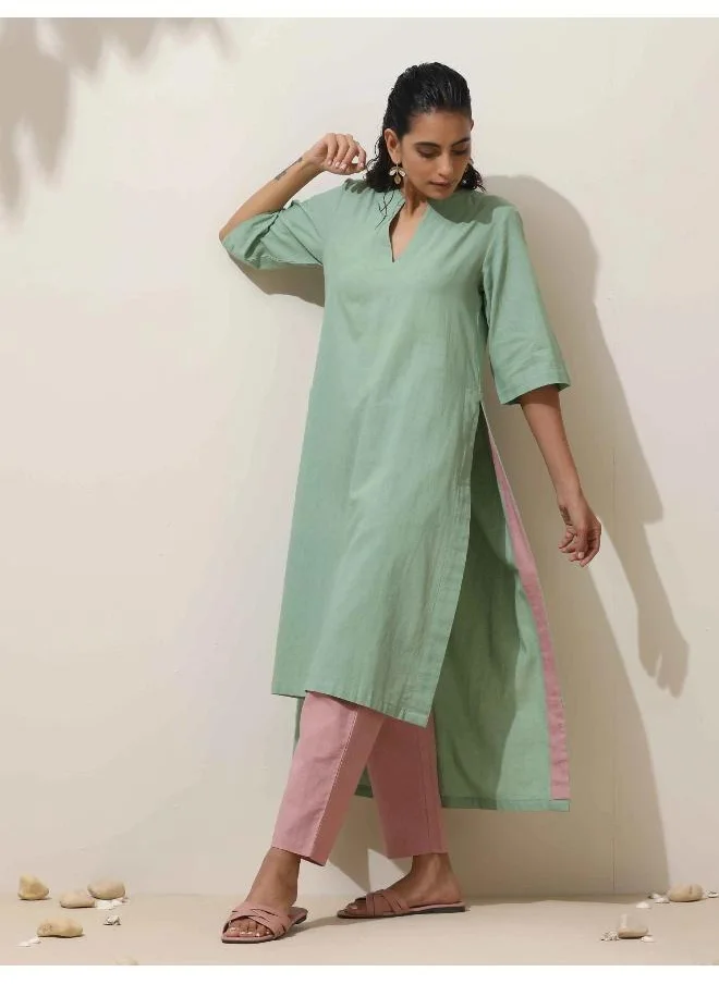 ترو برونز trueBrowns Mint Green Cotton Kurta Pant Set