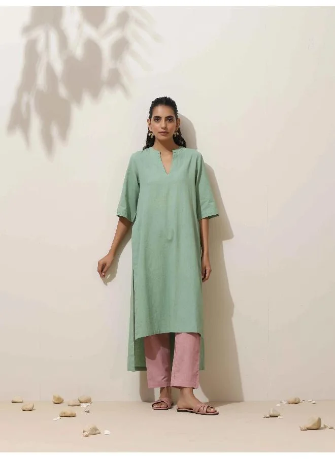 ترو برونز trueBrowns Mint Green Cotton Kurta Pant Set
