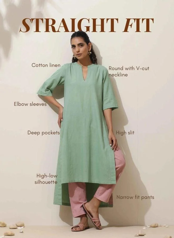 trueBrowns trueBrowns Mint Green Cotton Kurta Pant Set