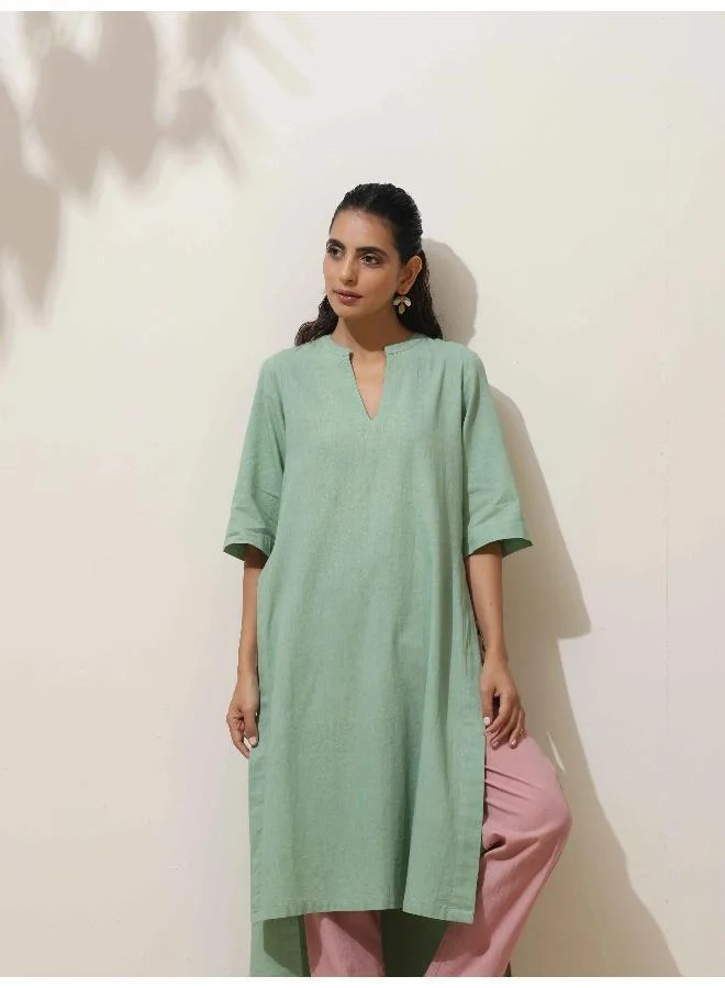 trueBrowns trueBrowns Mint Green Cotton Kurta Pant Set