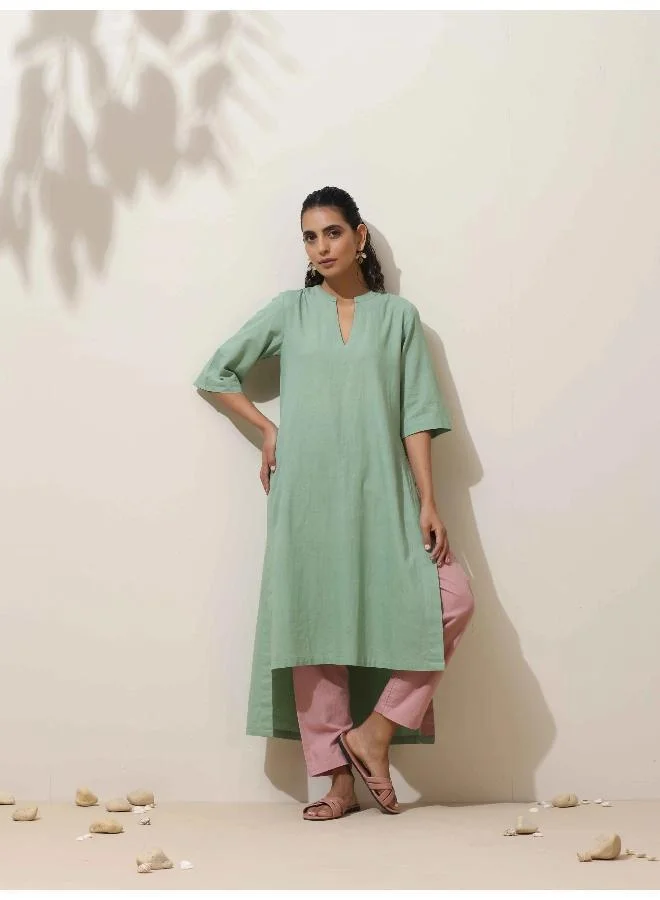 trueBrowns trueBrowns Mint Green Cotton Kurta Pant Set
