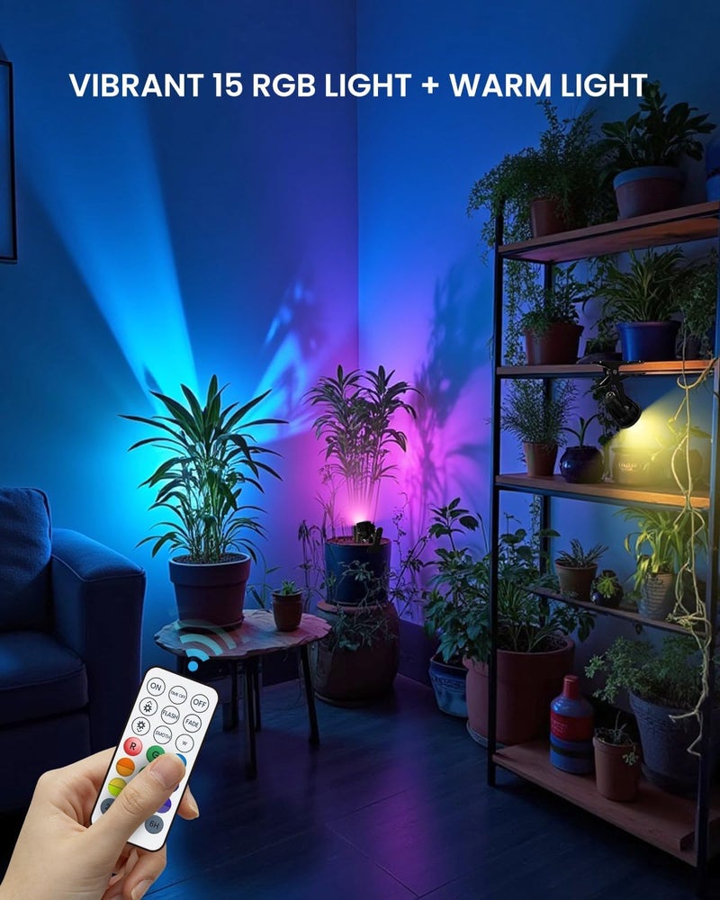 TobeBright 6W RGB LED Clip On Spot Light with Remote Control, Mains Powered Plug in Spot Light Indoor and Outdoor IP65 Water Resistant, 15 RGB Colours + Warm White 3000K, 1.78m Cord - Image 2