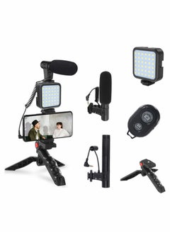 Tripod Holder, Video Kit Accessories, Table Phone Microphone LED Light Remote Shutter, for Recording, YouTube, Vlog (black)
