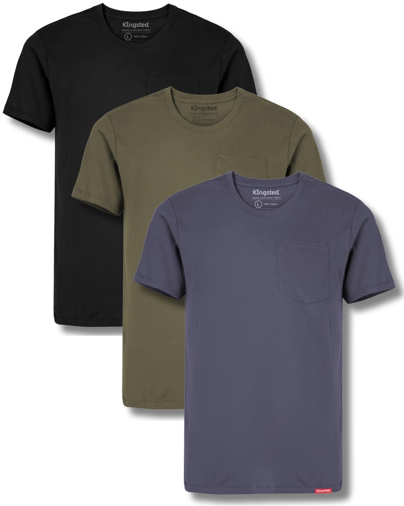 Kingsted Pocket T-Shirts for Men Pack - Super Soft 100% Cotton Crewneck Tees - Classic Comfort Fit (Classic Pack, Large) - Image 1