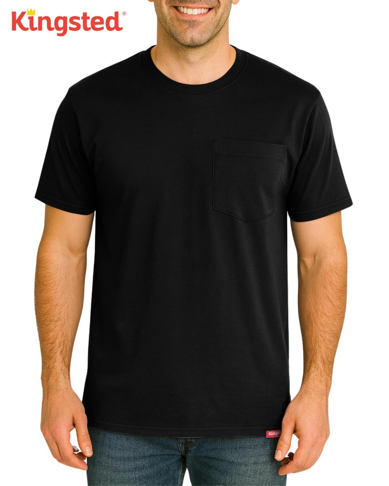 Kingsted Pocket T-Shirts for Men Pack - Super Soft 100% Cotton Crewneck Tees - Classic Comfort Fit (Classic Pack, Large) - Image 2