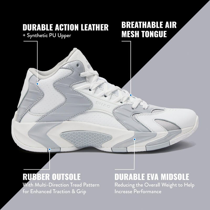 SHAQ Devastator 2.0 High Top Basketball Shoes for Men, Indoor or Outdoor Court Basketball Mens Sneakers - Black, White, Green or Blue Size 8 to 13 - White/Light Grey, 10 Medium - Image 2
