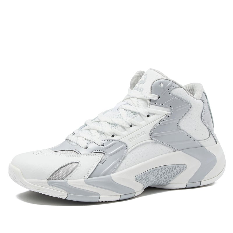 SHAQ Devastator 2.0 High Top Basketball Shoes for Men, Indoor or Outdoor Court Basketball Mens Sneakers - Black, White, Green or Blue Size 8 to 13 - White/Light Grey, 10 Medium - Image 1