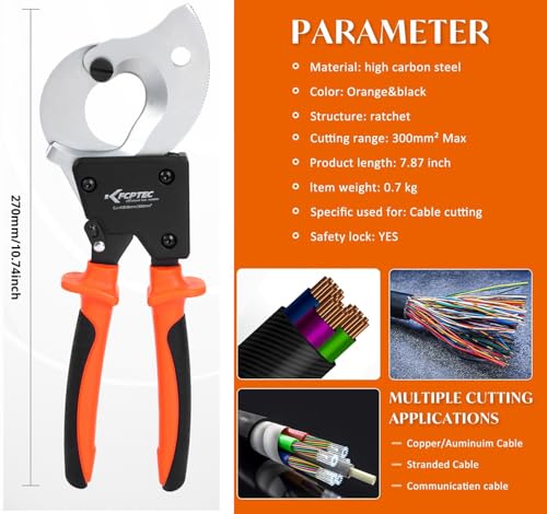 KF CPTEC Ratchet Cable Cutters Effortless up to 300mmAWG 600MCM Ratcheting Wire Cutter for Electrical Aluminum Copper Multicore Cables Clean Cuts with No Fray - Image 3