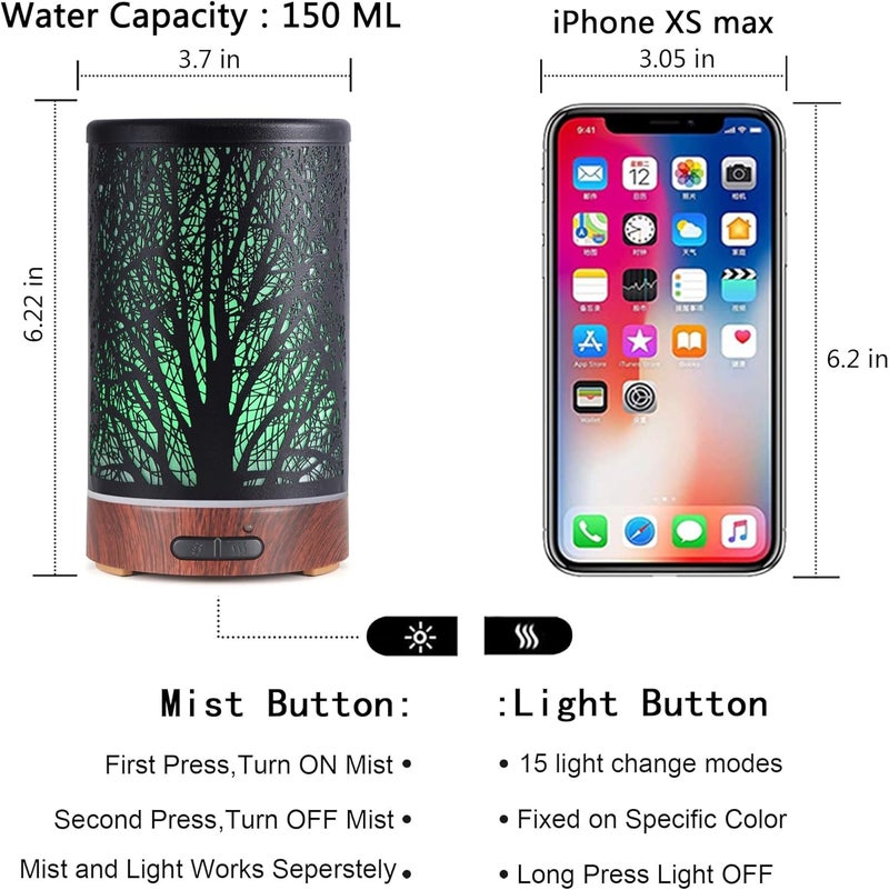 kobodon Essential Oils Diffuser for Home,150ML Aromatherapy Diffuser,Birthday Gifts for Women mom,Metal Cool Mist Humidifier with 7 Colors Lights Waterless Auto Off Air Diffusers(Tree) - Image 4