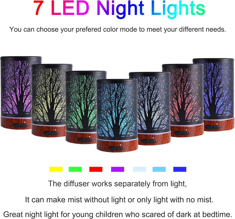 kobodon Essential Oils Diffuser for Home,150ML Aromatherapy Diffuser,Birthday Gifts for Women mom,Metal Cool Mist Humidifier with 7 Colors Lights Waterless Auto Off Air Diffusers(Tree) - Image 2