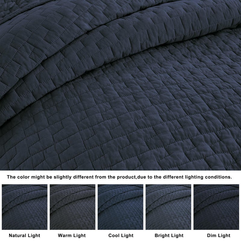 palassio Navy Blue 100% Cotton Quilt Twin Size Bedding Sets with 1 Pillow Sham, Textured Lightweight Soft Bedspread Shabby Chic Coverlet, Quilted Comforter Bed Cover for All Season, 2 Pieces - Image 5