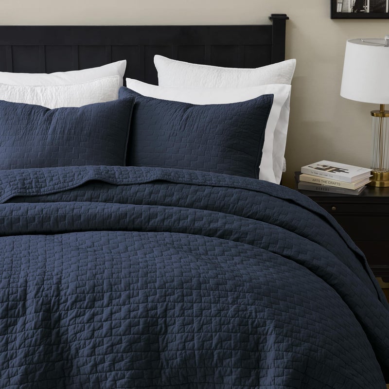 palassio Navy Blue 100% Cotton Quilt Twin Size Bedding Sets with 1 Pillow Sham, Textured Lightweight Soft Bedspread Shabby Chic Coverlet, Quilted Comforter Bed Cover for All Season, 2 Pieces - Image 3