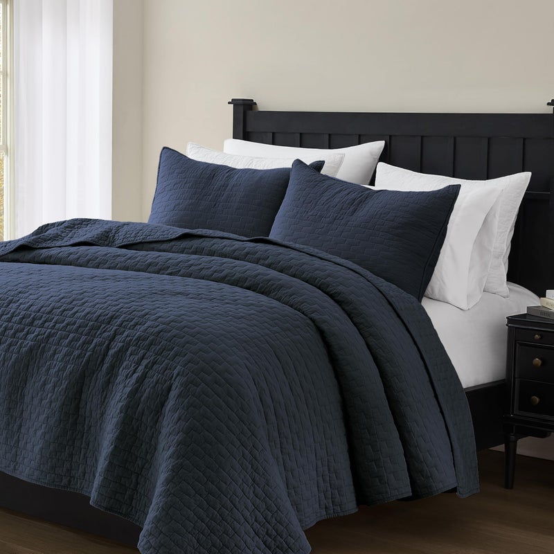 palassio Navy Blue 100% Cotton Quilt Twin Size Bedding Sets with 1 Pillow Sham, Textured Lightweight Soft Bedspread Shabby Chic Coverlet, Quilted Comforter Bed Cover for All Season, 2 Pieces - Image 4