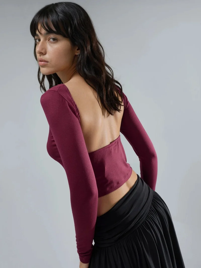 Busem BUSEM Slim Fit Crop Blouse with Back Detail