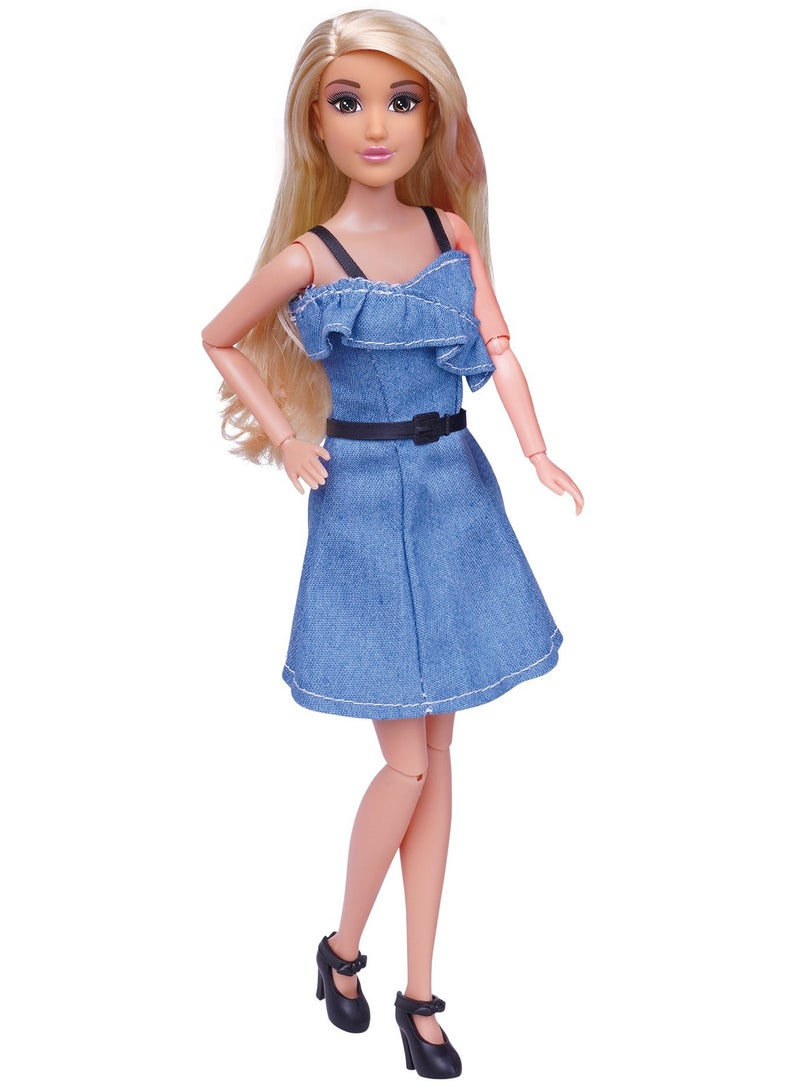 Mira Mira Fashion Denim Dress Doll – 11.5” Stylish Doll in Trendy Blue Jean Dress with Chic Accessories & Long Wavy Hair – Perfect for Fashion Play! - Image 2