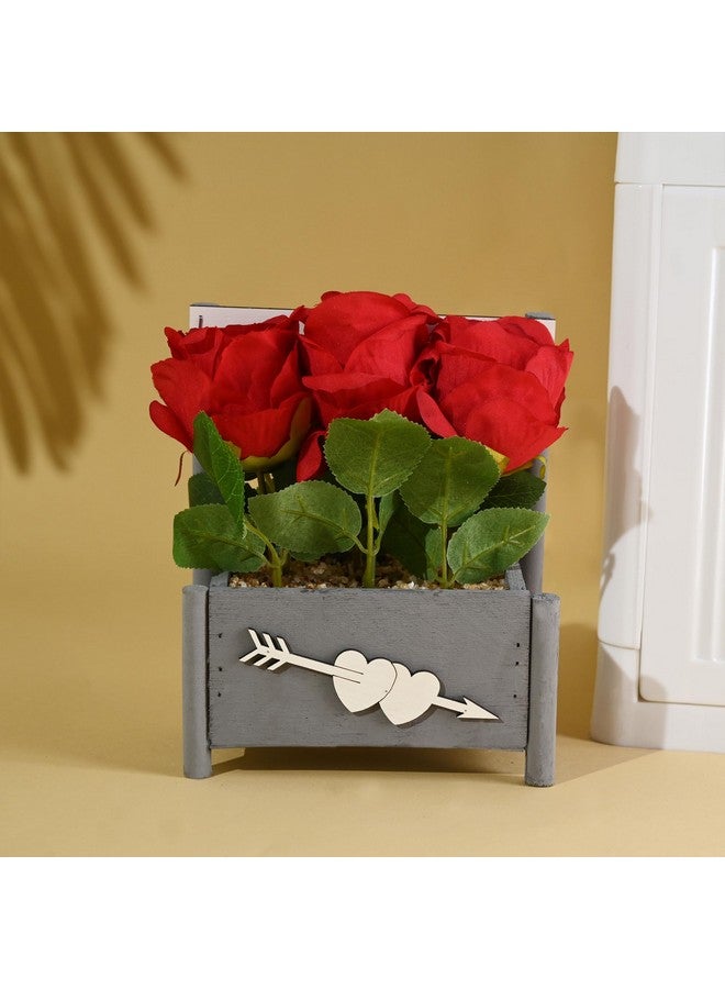 Hearts Artificial Plant | Plants For Office Décor | Artificial Flowers For Decoration | Decoration Artificial Flowers Pot | Natural Looking Plants | 3 Headed Little Rose | Multicolor - Image 1