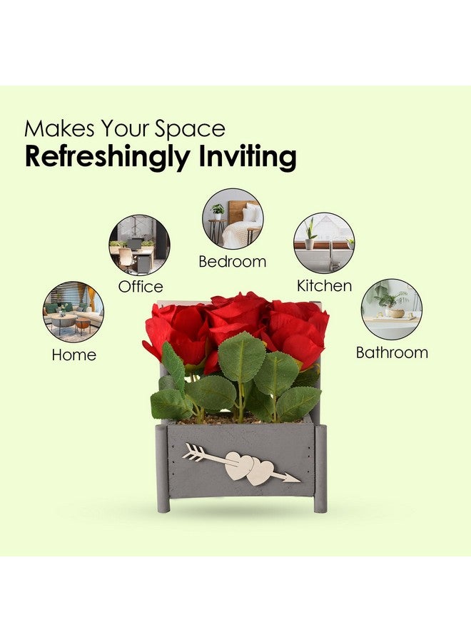 Hearts Artificial Plant | Plants For Office Décor | Artificial Flowers For Decoration | Decoration Artificial Flowers Pot | Natural Looking Plants | 3 Headed Little Rose | Multicolor - Image 4