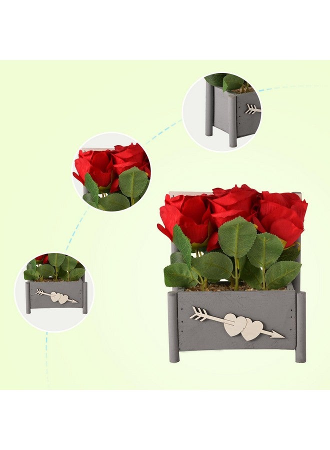 Hearts Artificial Plant | Plants For Office Décor | Artificial Flowers For Decoration | Decoration Artificial Flowers Pot | Natural Looking Plants | 3 Headed Little Rose | Multicolor - Image 5