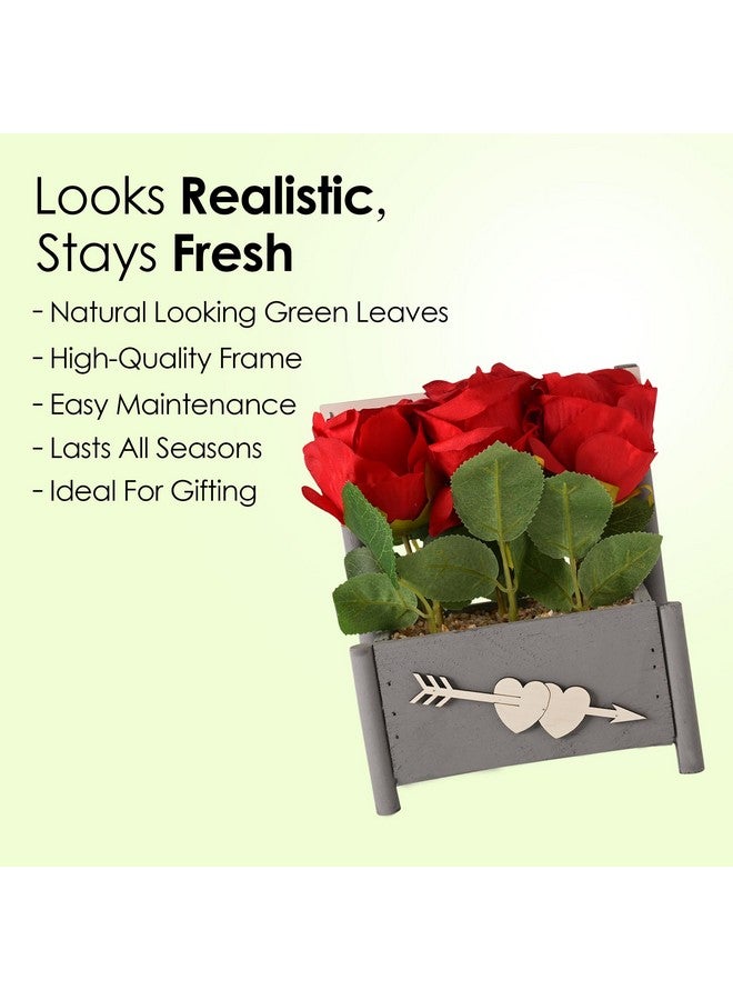 Hearts Artificial Plant | Plants For Office Décor | Artificial Flowers For Decoration | Decoration Artificial Flowers Pot | Natural Looking Plants | 3 Headed Little Rose | Multicolor - Image 3