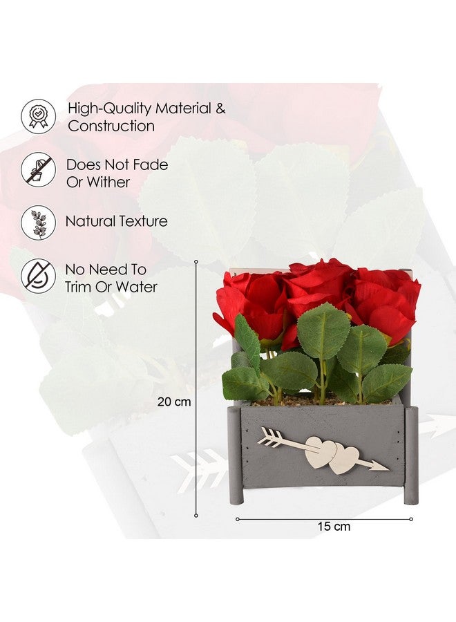 Hearts Artificial Plant | Plants For Office Décor | Artificial Flowers For Decoration | Decoration Artificial Flowers Pot | Natural Looking Plants | 3 Headed Little Rose | Multicolor - Image 2