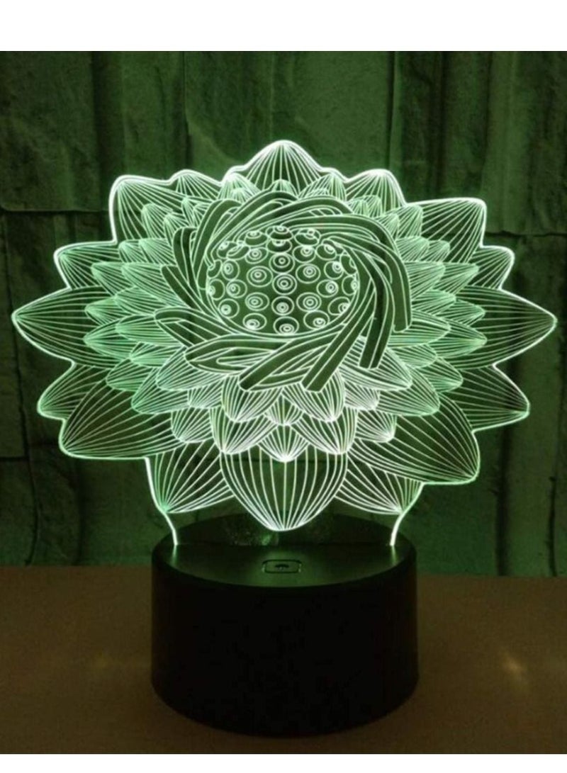 althiqahkey LED Multicolor Night Light  Color Change 3D Lotus Flower Shaped Illusion Lamp  LED Bedside Light for Valentines Day Home  1Pcs  - Image 1
