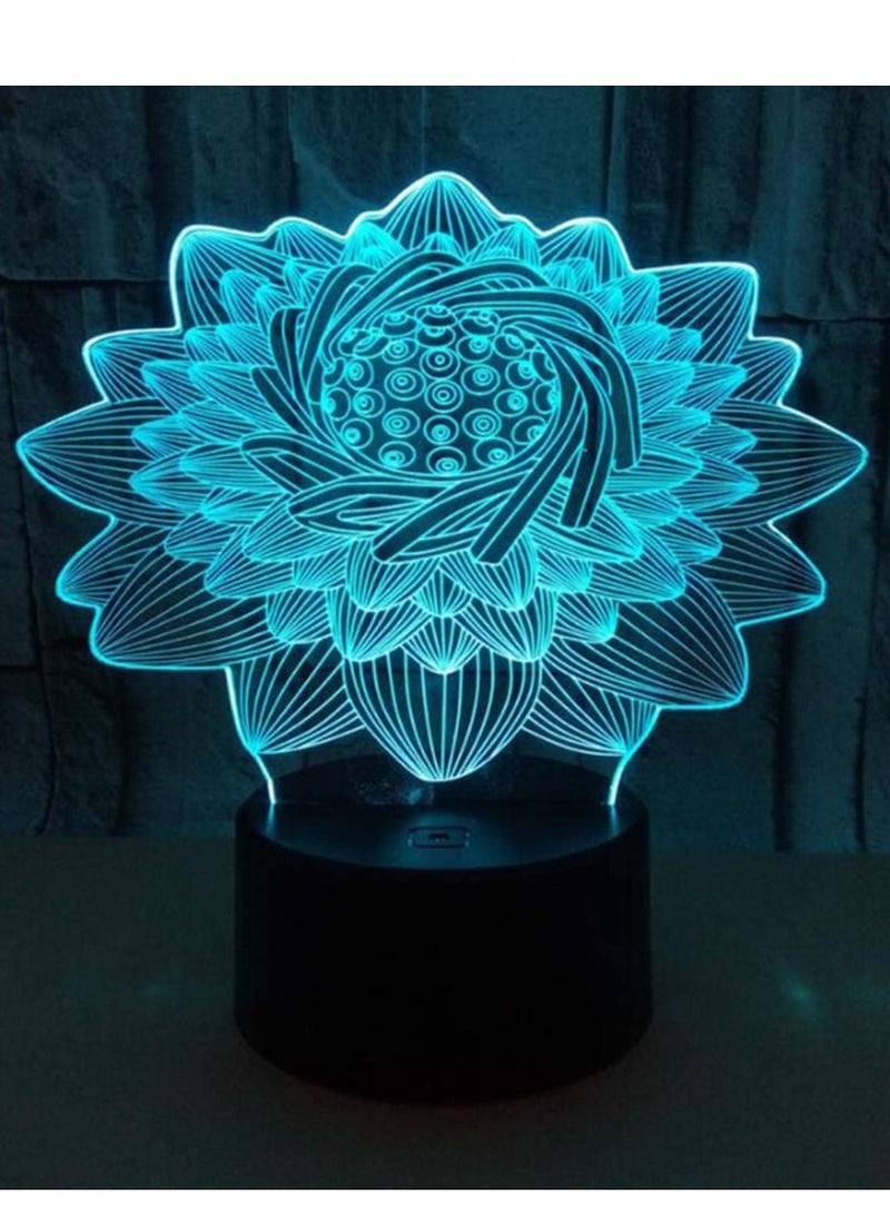 althiqahkey LED Multicolor Night Light  Color Change 3D Lotus Flower Shaped Illusion Lamp  LED Bedside Light for Valentines Day Home  1Pcs  - Image 2
