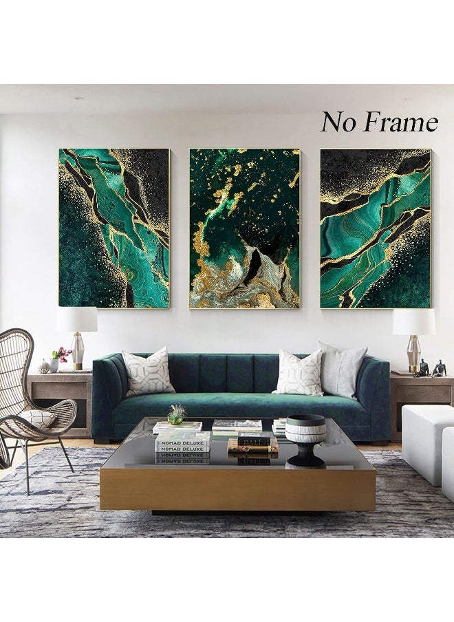 Home Trove - Green Gold Marble Canvas Wall Art Abstract Marble Texture Green Black and Gold Picture Glitter Fluid Modern Abstract Dark Green Gold Foil Lines Marble Canvas Art Living Room Decor 16x24in x 3pcs No Frame - Image 1