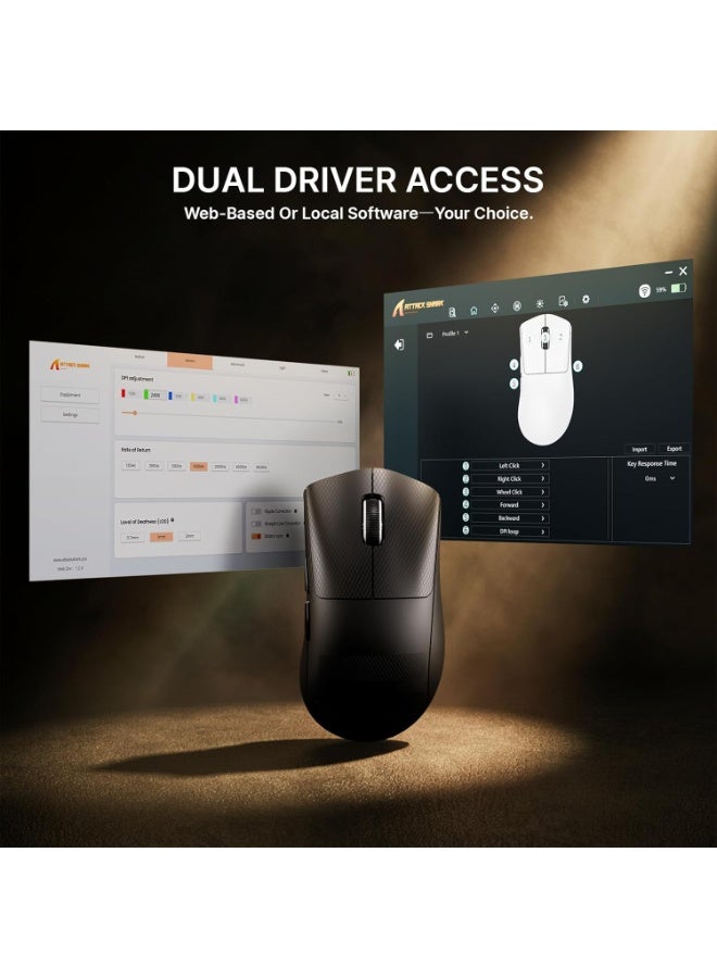 Attack Shark V8 Ultra-Light Wireless Ergonomic Gaming Mouse – Dual 8KHz Polling PAW3950MAX Sensor, 42,000 DPI, Bluetooth 5.2, 2.4GHz & USB-C Wired, 59g (Black) - Image 3