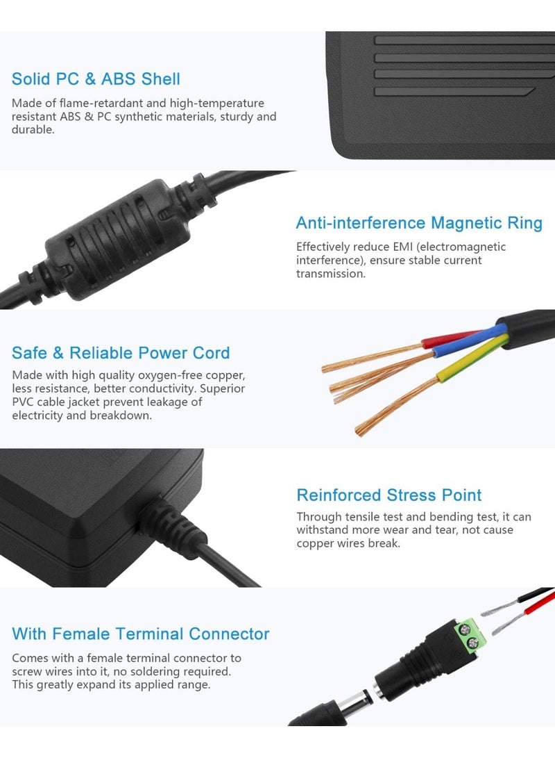 Salab 12V 5A Power Supply 12 Volt 60W Power Adapter 100~240V AC to DC 12V Converter LED Driver Transformer 5.5X 5.5mm 2.5mm for LED Light Strip Security Cameras Webcam Radio transceiver - Image 3