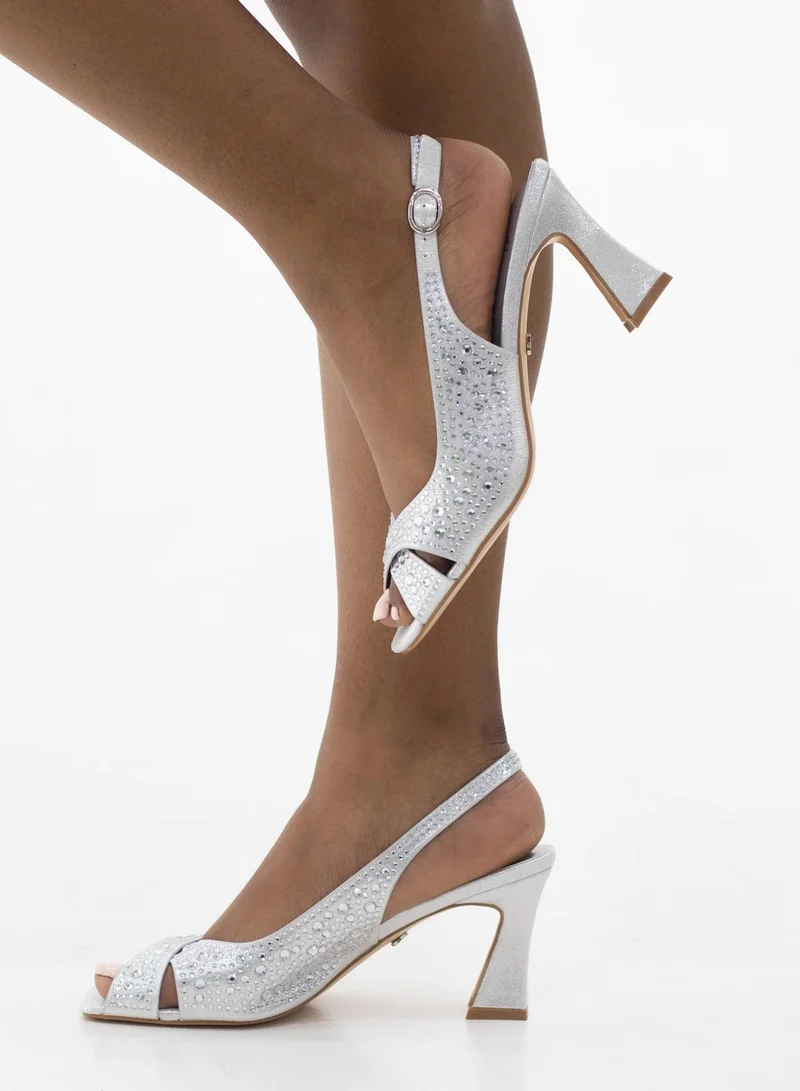 GLAM BLOCK HEEL SLINGBACK AND CROSS OVER WITH DIAMONDS 7.5 CM HEEL