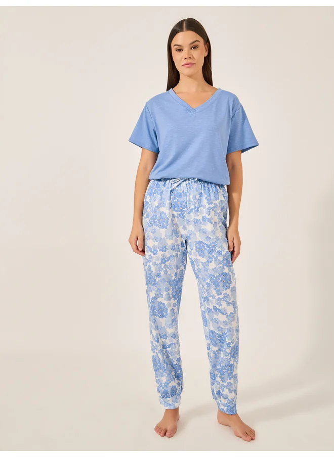 ستايلي Styli Unwind Floral Cuffed Pajama Set