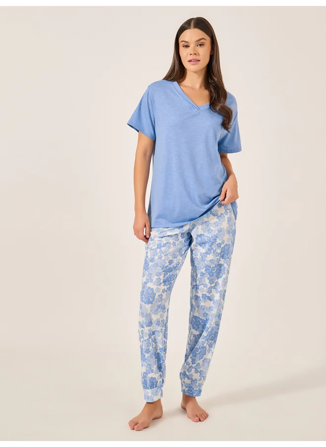 ستايلي Styli Unwind Floral Cuffed Pajama Set