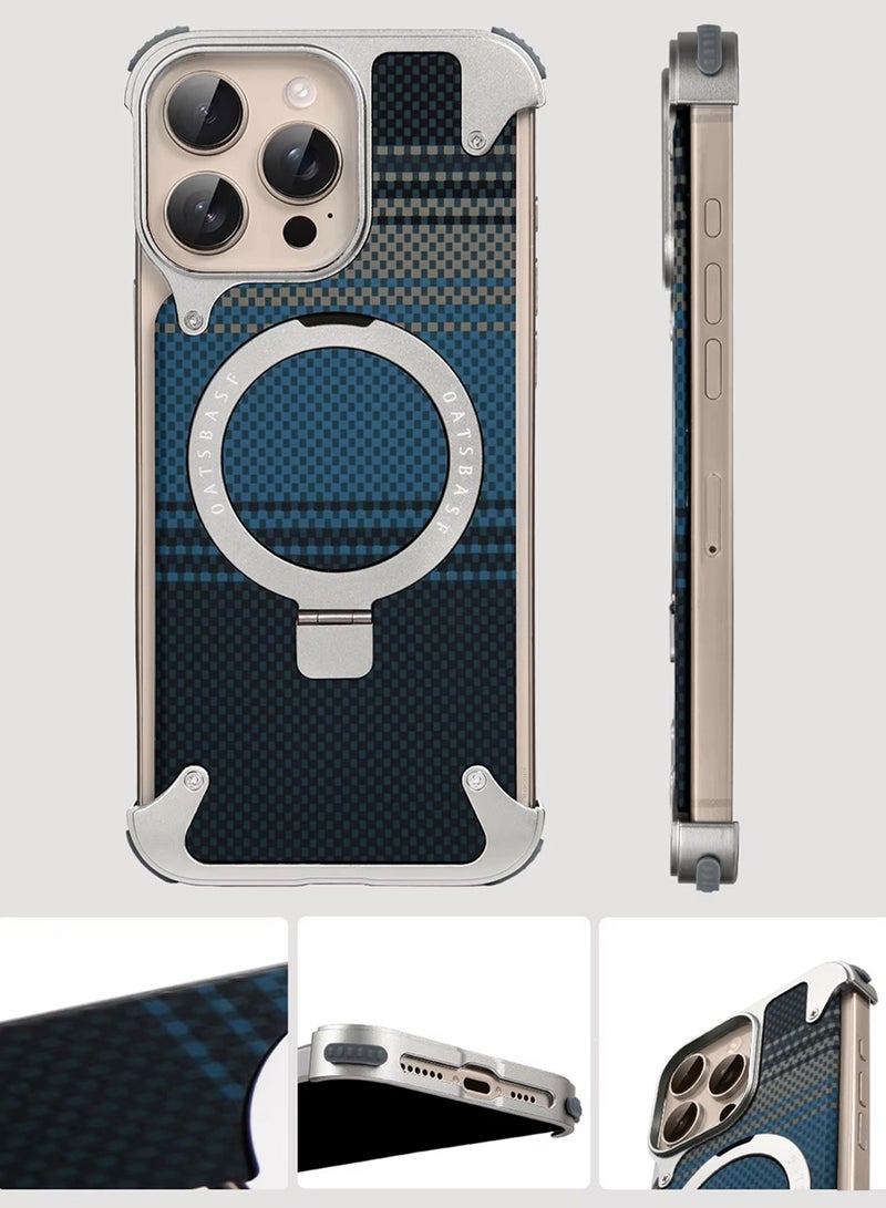 Case Cover for iPhone 16 Pro Max, Magnetic Ring Stand, Carbon Fiber Texture, Shockproof Armor, MagSafe Compatible - Blue - Image 4
